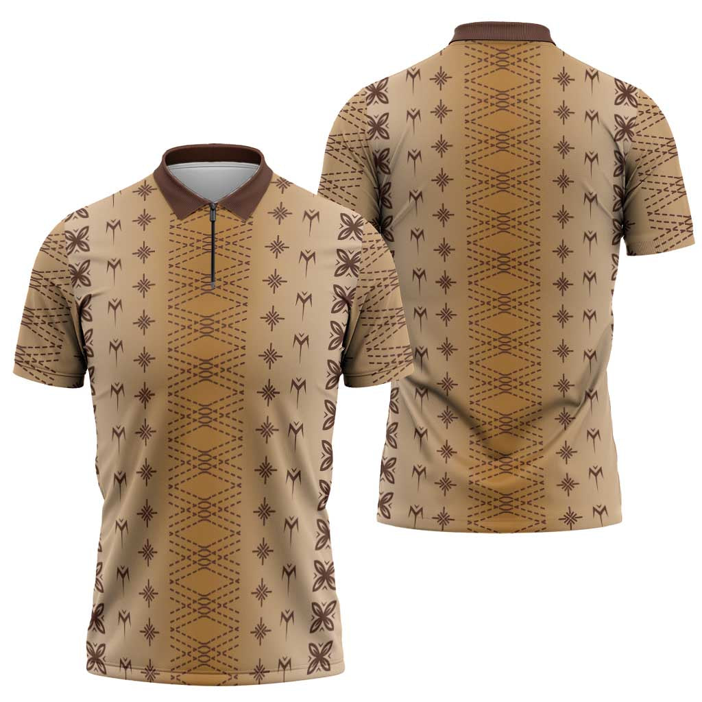 Beige Samoa Malu Tattoo Inspired Zipper Polo Shirt LT05 - Polynesian Pride
