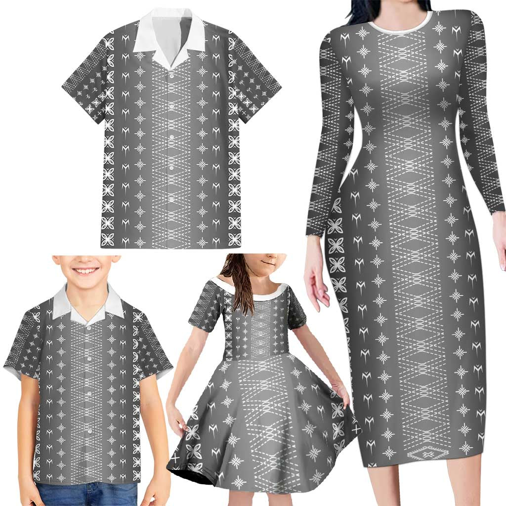 Black Samoa Malu Tattoo Inspired Family Matching Long Sleeve Bodycon Dress and Hawaiian Shirt - Polynesian Pride