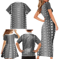 Black Samoa Malu Tattoo Inspired Family Matching Short Sleeve Bodycon Dress and Hawaiian Shirt - Polynesian Pride