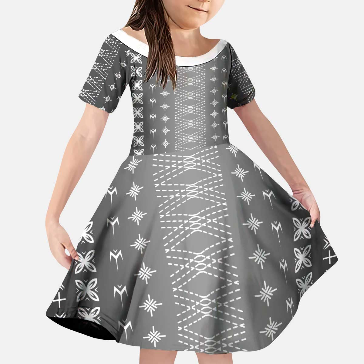 Black Samoa Malu Tattoo Inspired Kid Short Sleeve Dress - Polynesian Pride