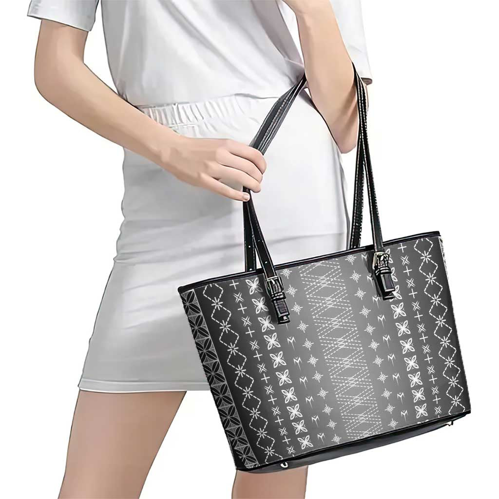 Black Samoa Malu Tattoo Inspired Leather Tote Bag LT05 - Polynesian Pride