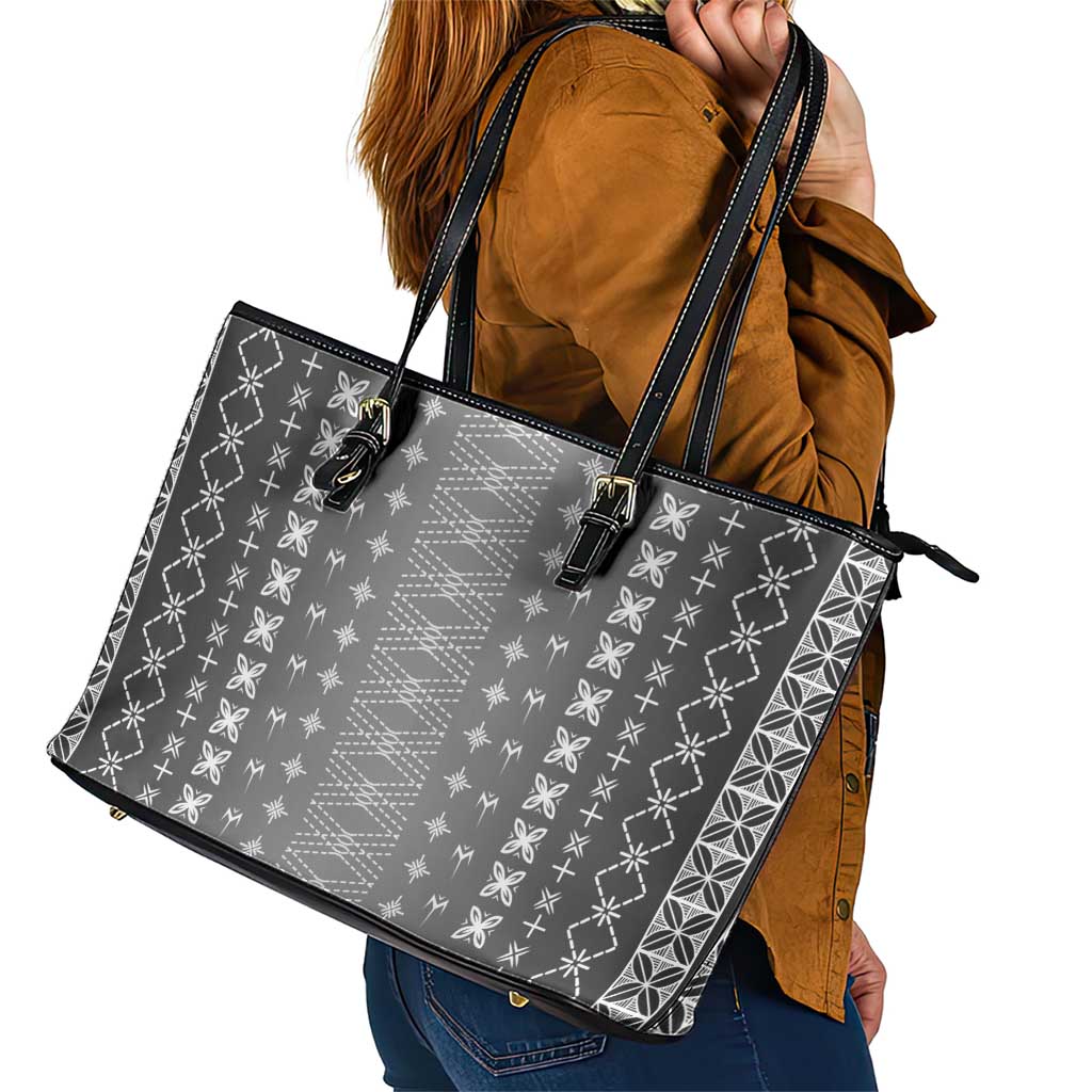 Black Samoa Malu Tattoo Inspired Leather Tote Bag LT05 - Polynesian Pride