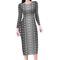 Black Samoa Malu Tattoo Inspired Long Sleeve Bodycon Dress - Polynesian Pride
