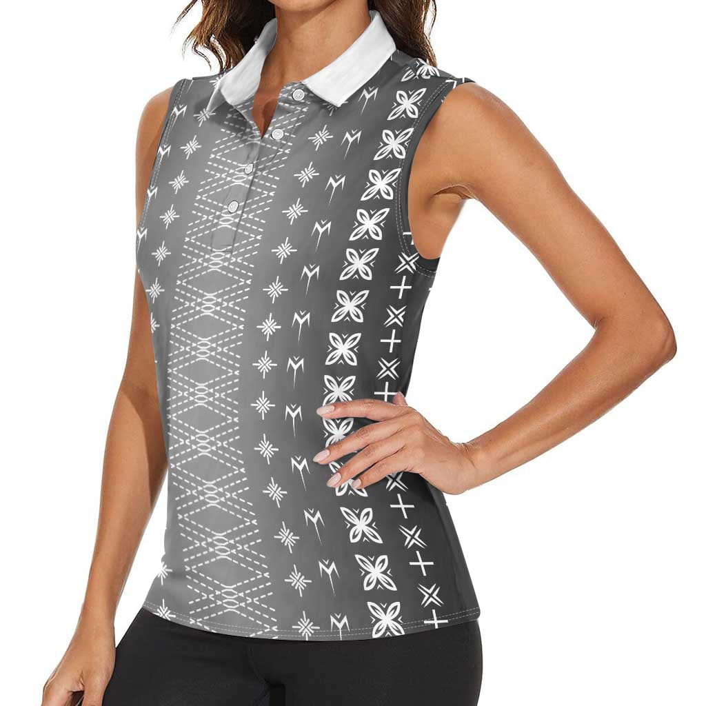 Black Samoa Malu Tattoo Inspired Women Sleeveless Polo Shirt LT05 - Polynesian Pride