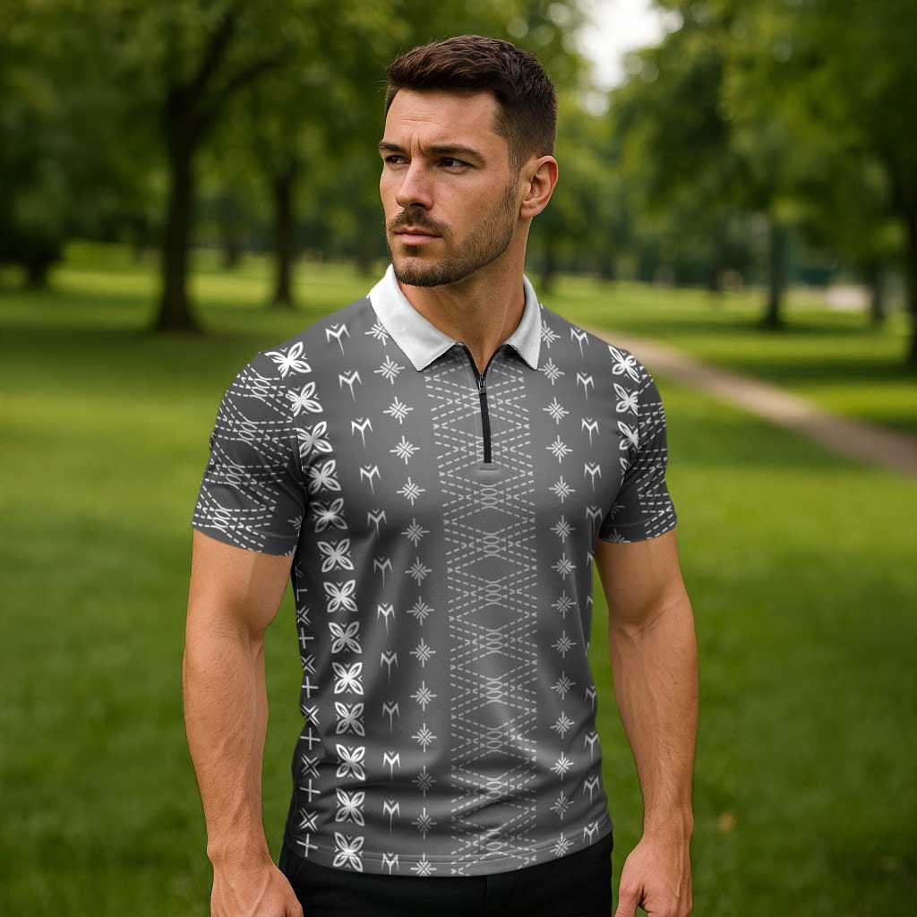 Black Samoa Malu Tattoo Inspired Zipper Polo Shirt LT05 - Polynesian Pride
