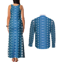 Blue Samoa Malu Tattoo Inspired Couples Matching Tank Maxi Dress and Long Sleeve Button Shirt - Polynesian Pride