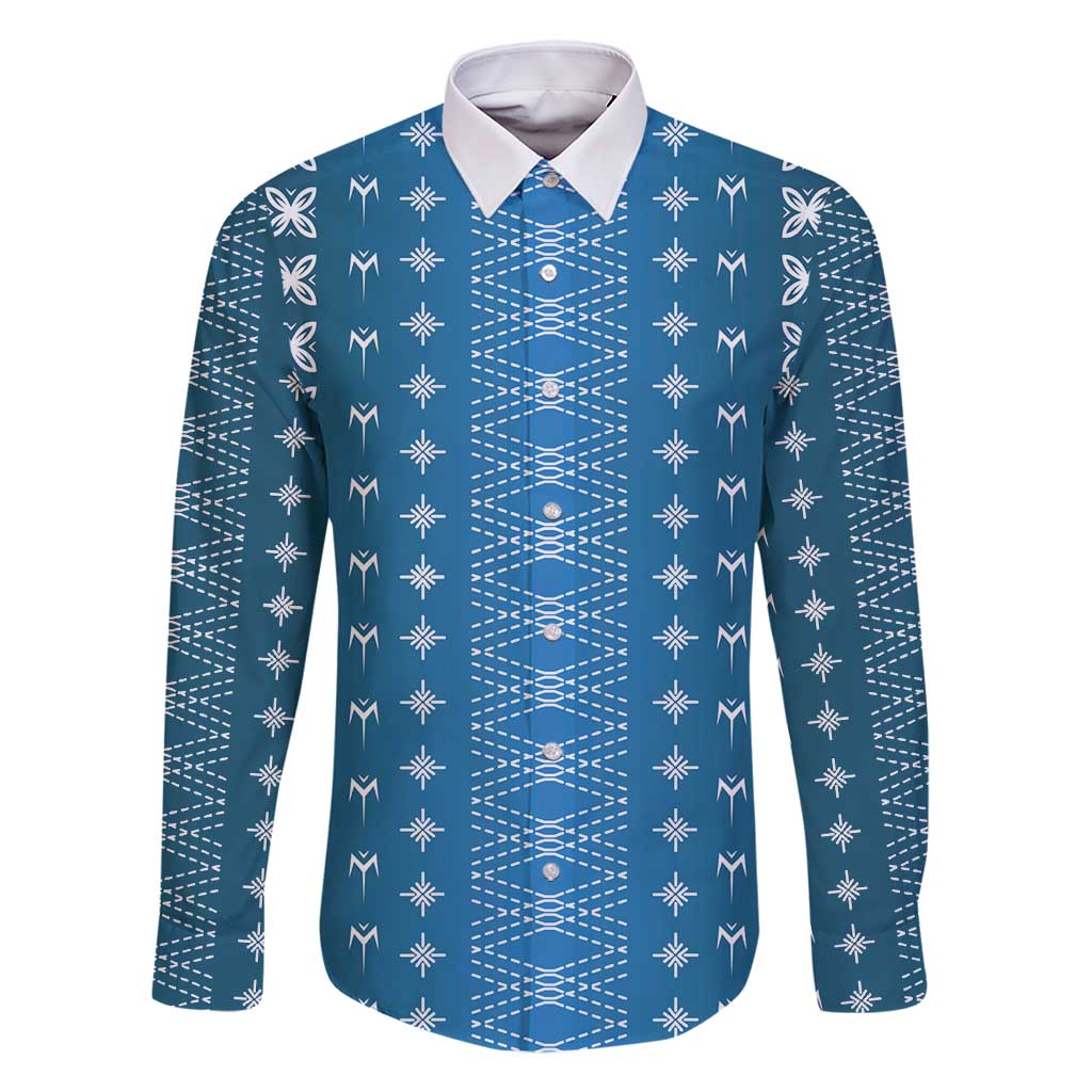 Blue Samoa Malu Tattoo Inspired Family Matching Long Sleeve Bodycon Dress and Hawaiian Shirt - Polynesian Pride