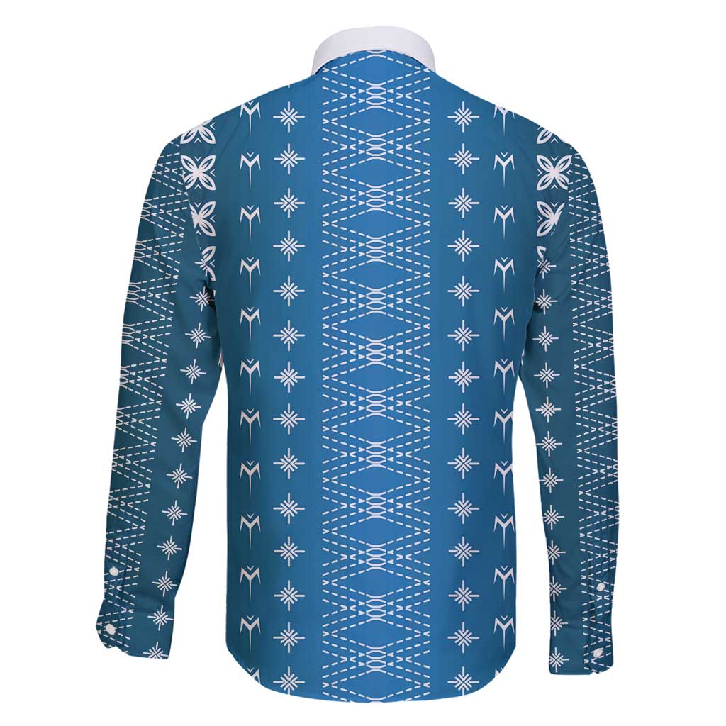 Blue Samoa Malu Tattoo Inspired Family Matching Long Sleeve Bodycon Dress and Hawaiian Shirt - Polynesian Pride