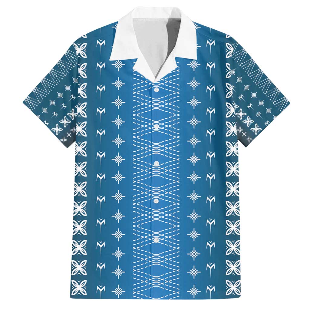 Blue Samoa Malu Tattoo Inspired Family Matching Off Shoulder Short Dress and Hawaiian Shirt - Polynesian Pride