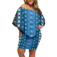 Blue Samoa Malu Tattoo Inspired Family Matching Off Shoulder Short Dress and Hawaiian Shirt - Polynesian Pride
