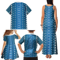 Blue Samoa Malu Tattoo Inspired Family Matching Tank Maxi Dress and Hawaiian Shirt - Polynesian Pride
