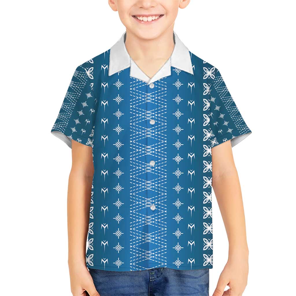 Blue Samoa Malu Tattoo Inspired Family Matching Tank Maxi Dress and Hawaiian Shirt - Polynesian Pride