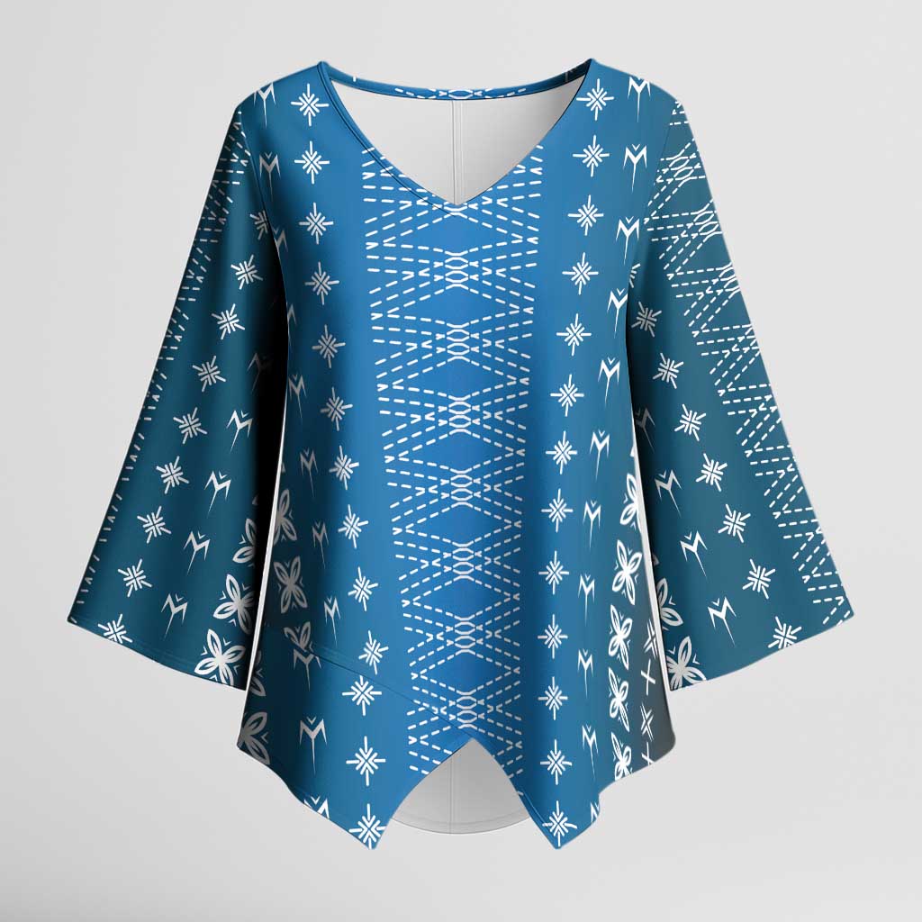 Blue Samoa Malu Tattoo Inspired Kimono Sleeve Blouse - Polynesian Pride