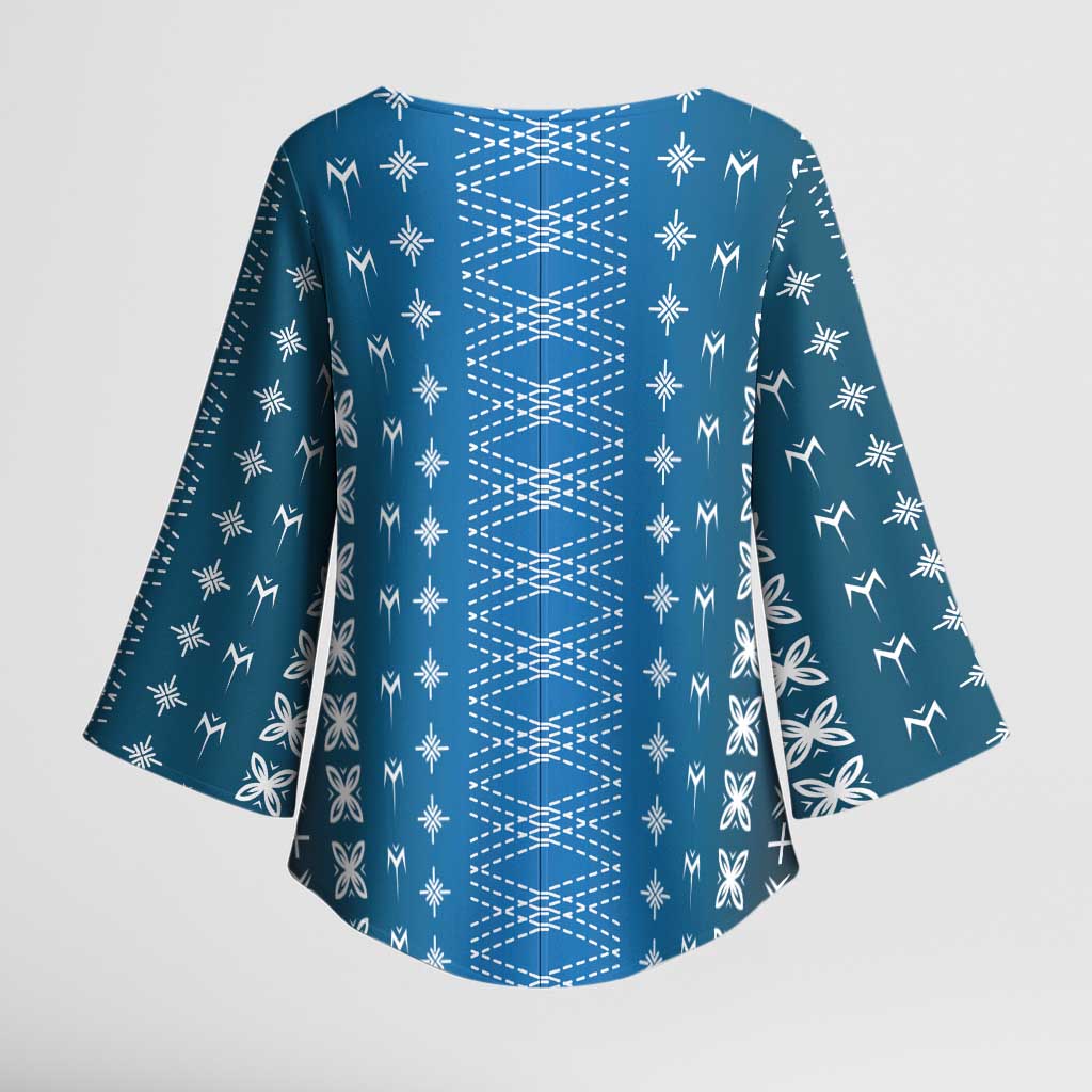 Blue Samoa Malu Tattoo Inspired Kimono Sleeve Blouse - Polynesian Pride