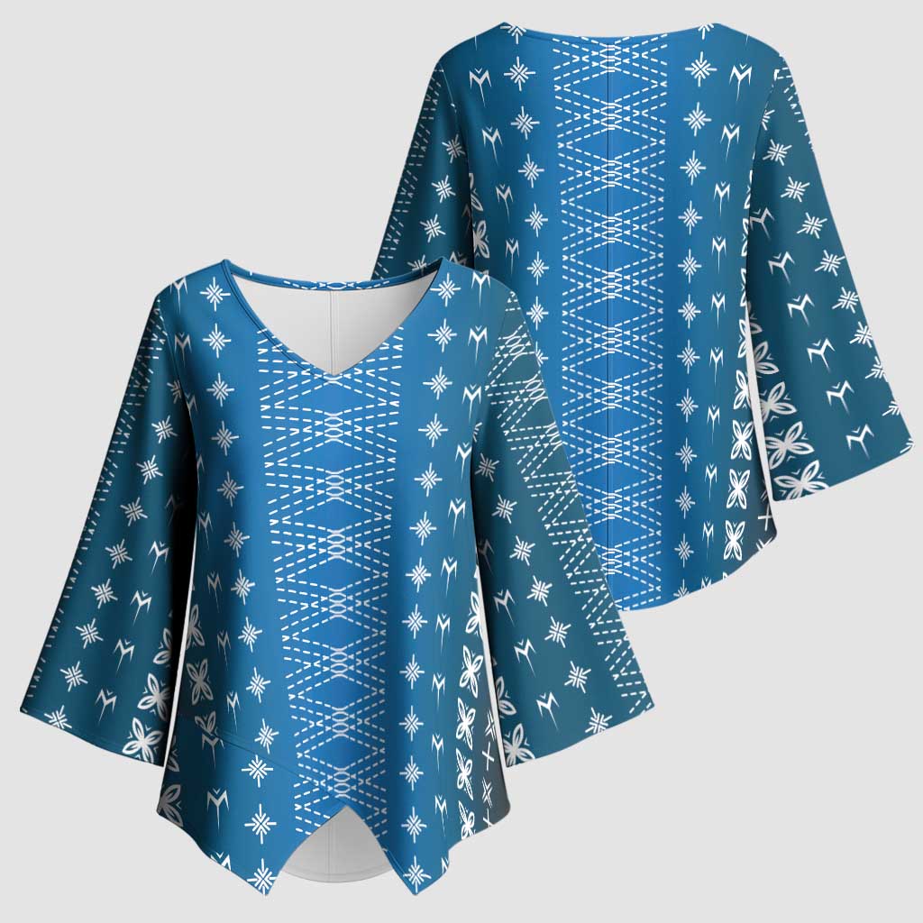 Blue Samoa Malu Tattoo Inspired Kimono Sleeve Blouse - Polynesian Pride