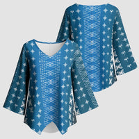 Blue Samoa Malu Tattoo Inspired Kimono Sleeve Blouse - Polynesian Pride