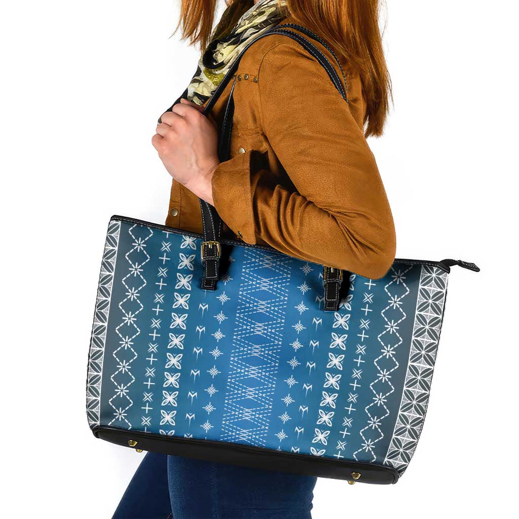 Blue Samoa Malu Tattoo Inspired Leather Tote Bag LT05 Blue - Polynesian Pride