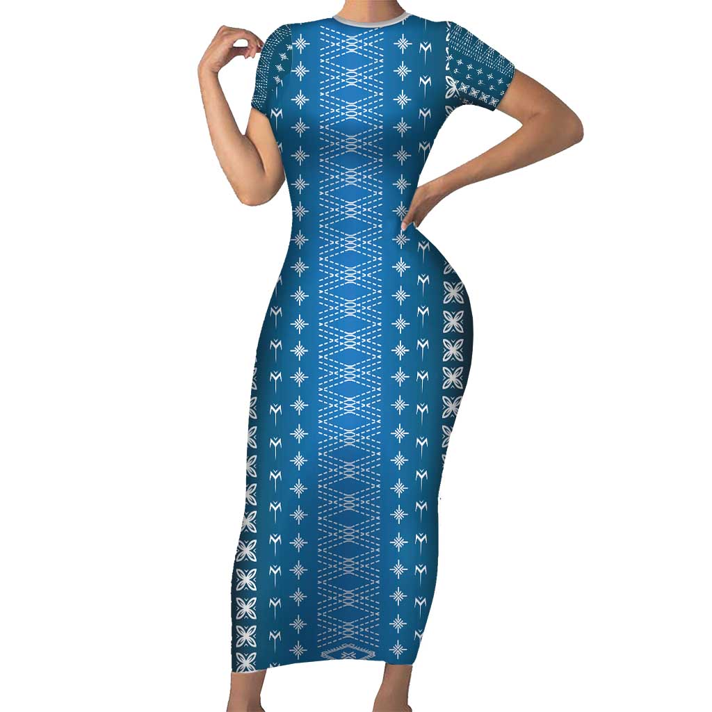 Blue Samoa Malu Tattoo Inspired Short Sleeve Bodycon Dress - Polynesian Pride