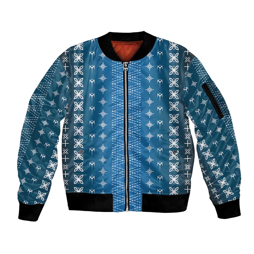 Blue Samoa Malu Tattoo Inspired Sleeve Zip Bomber Jacket - Polynesian Pride