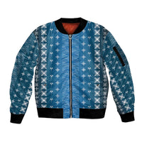 Blue Samoa Malu Tattoo Inspired Sleeve Zip Bomber Jacket - Polynesian Pride