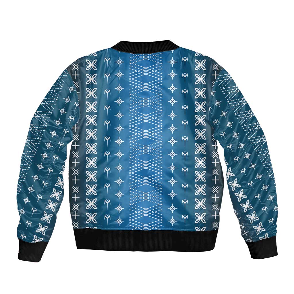 Blue Samoa Malu Tattoo Inspired Sleeve Zip Bomber Jacket - Polynesian Pride