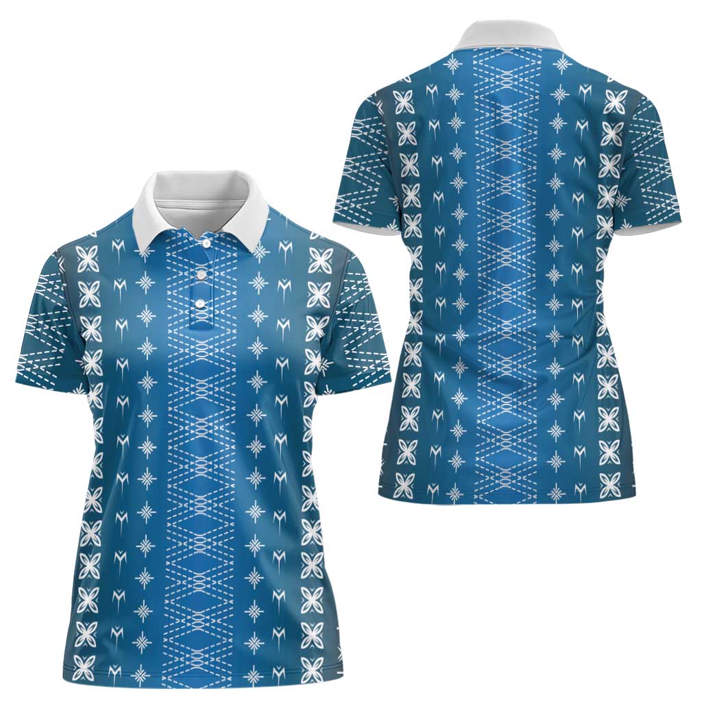 Blue Samoa Malu Tattoo Inspired Women Polo Shirt - Polynesian Pride