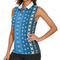 Blue Samoa Malu Tattoo Inspired Women Sleeveless Polo Shirt - Polynesian Pride