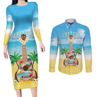 Hawaiian Ukulele Couples Matching Long Sleeve Bodycon Dress and Long Sleeve Button Shirt Sound Of Happiness LT05 Colorful - Polynesian Pride