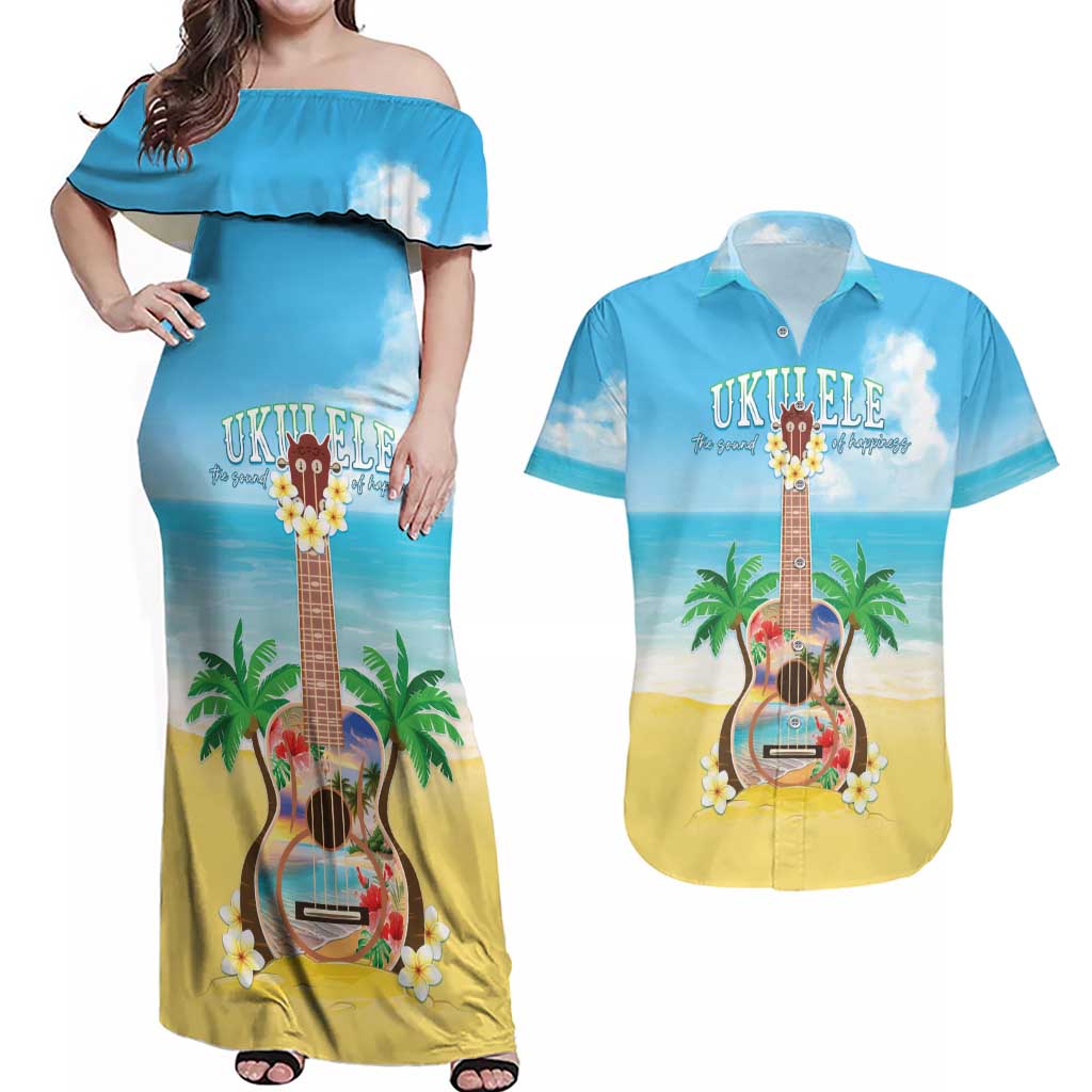 Hawaiian Ukulele Couples Matching Off Shoulder Maxi Dress and Hawaiian Shirt Sound Of Happiness LT05 Colorful - Polynesian Pride