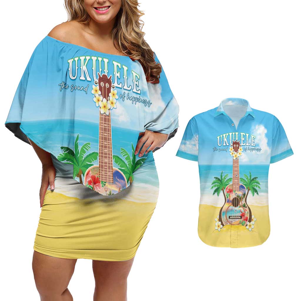 Hawaiian Ukulele Couples Matching Off Shoulder Short Dress and Hawaiian Shirt Sound Of Happiness LT05 Colorful - Polynesian Pride