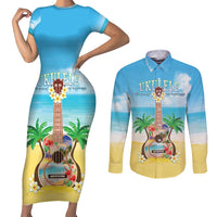 Hawaiian Ukulele Couples Matching Short Sleeve Bodycon Dress and Long Sleeve Button Shirt Sound Of Happiness LT05 Colorful - Polynesian Pride