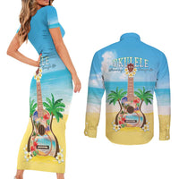 Hawaiian Ukulele Couples Matching Short Sleeve Bodycon Dress and Long Sleeve Button Shirt Sound Of Happiness LT05 - Polynesian Pride