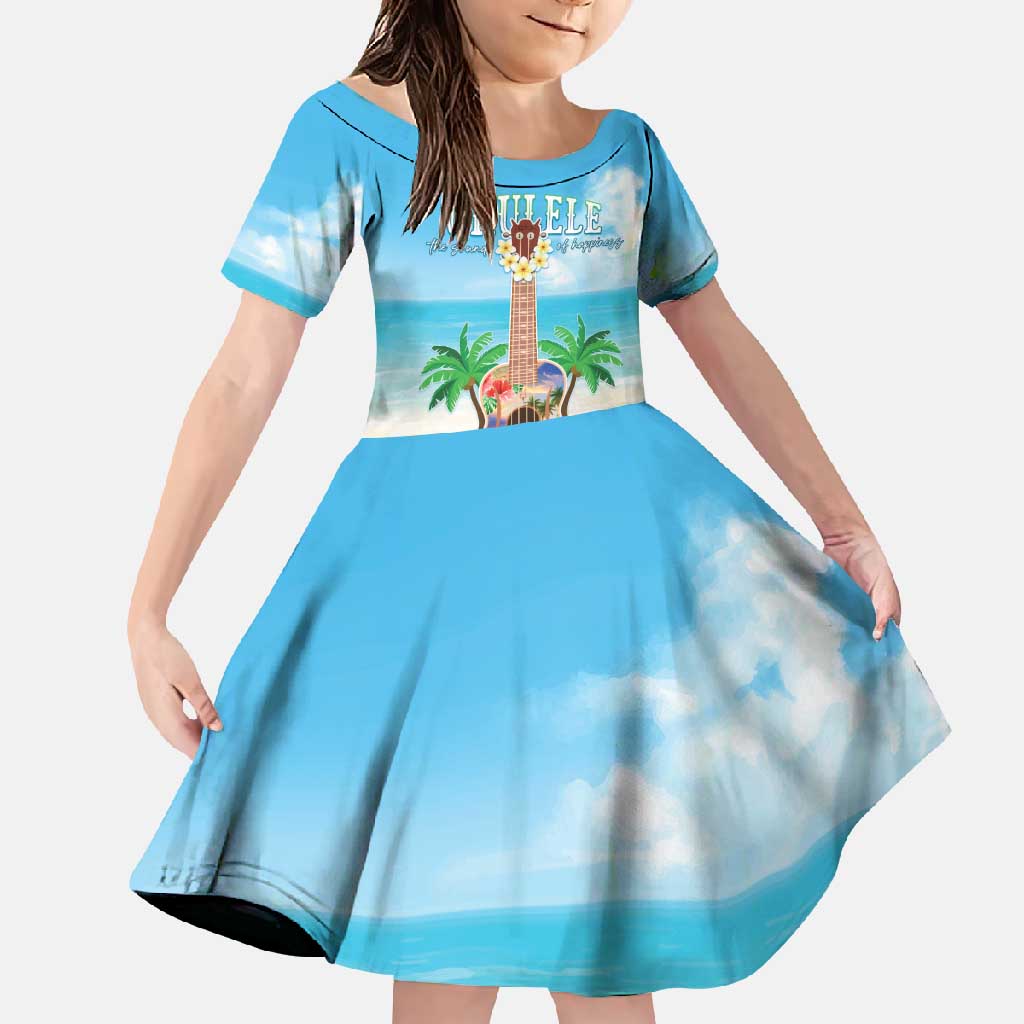 Hawaiian Ukulele Family Matching Long Sleeve Bodycon Dress and Hawaiian Shirt Sound Of Happiness LT05 Daughter's Dress Colorful - Polynesian Pride