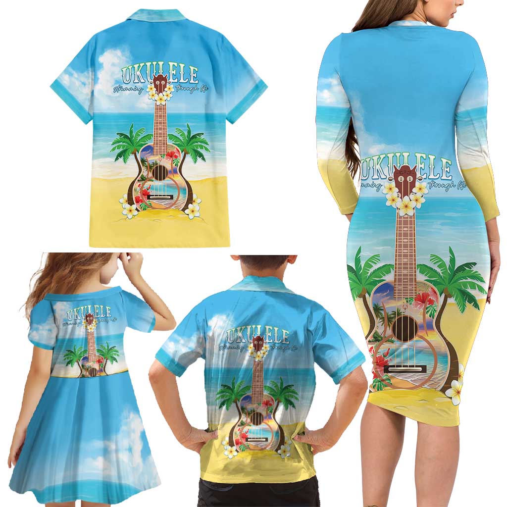 Hawaiian Ukulele Family Matching Long Sleeve Bodycon Dress and Hawaiian Shirt Sound Of Happiness LT05 - Polynesian Pride
