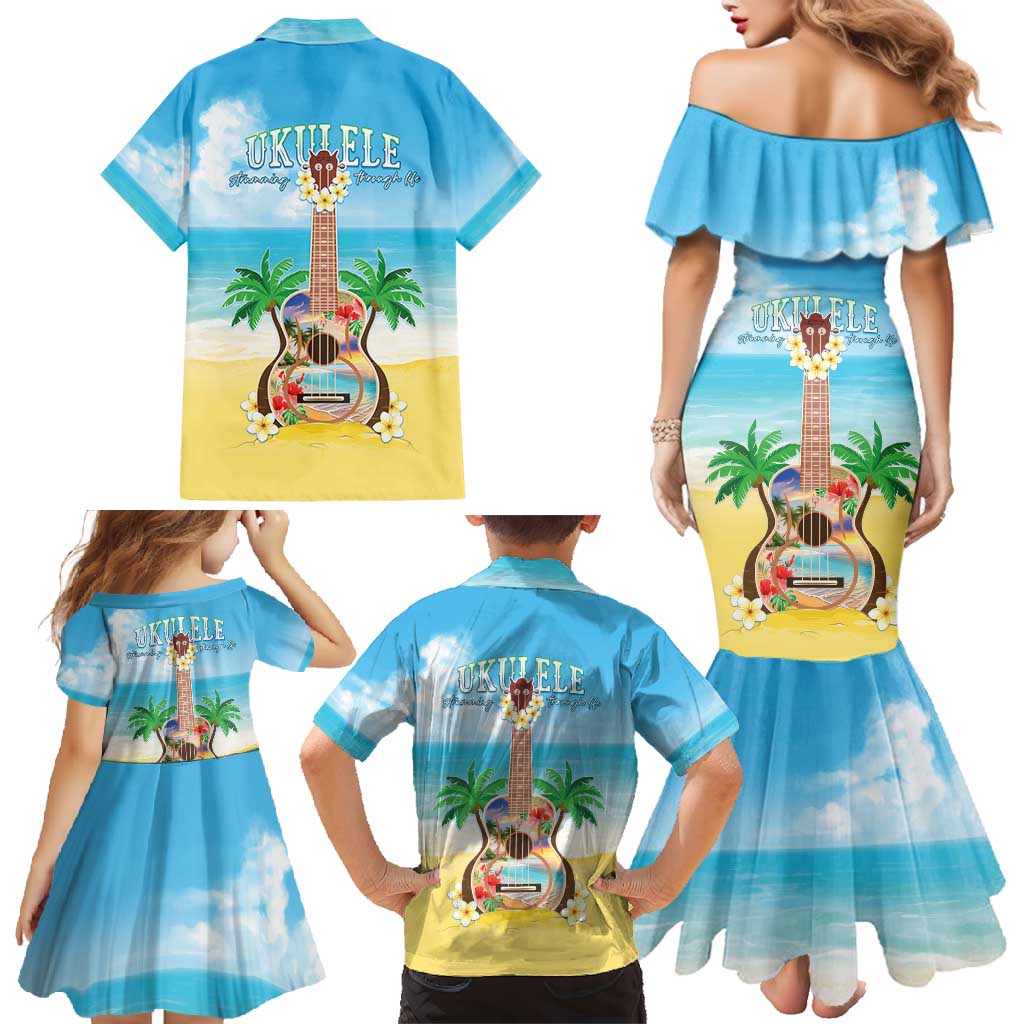 Hawaiian Ukulele Family Matching Mermaid Dress and Hawaiian Shirt Sound Of Happiness LT05 - Polynesian Pride