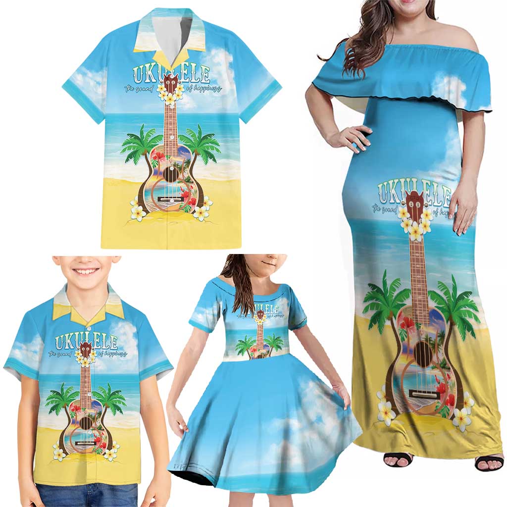 Hawaiian Ukulele Family Matching Off Shoulder Maxi Dress and Hawaiian Shirt Sound Of Happiness LT05 - Polynesian Pride