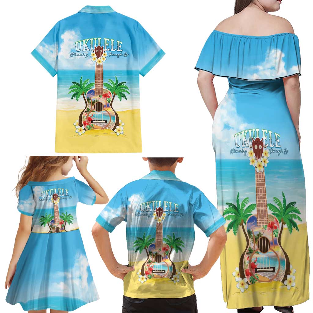 Hawaiian Ukulele Family Matching Off Shoulder Maxi Dress and Hawaiian Shirt Sound Of Happiness LT05 - Polynesian Pride