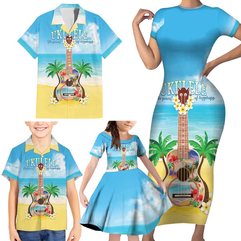 Hawaiian Ukulele Family Matching Short Sleeve Bodycon Dress and Hawaiian Shirt Sound Of Happiness LT05 - Polynesian Pride