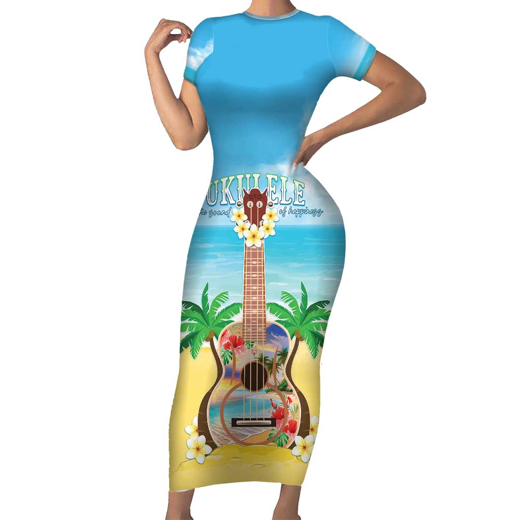 Hawaiian Ukulele Family Matching Short Sleeve Bodycon Dress and Hawaiian Shirt Sound Of Happiness LT05 Mom's Dress Colorful - Polynesian Pride