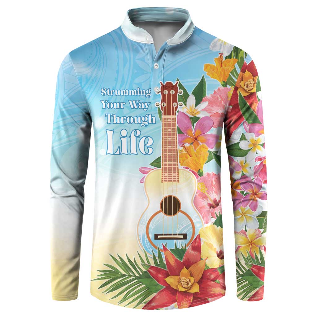 National Ukulele Day Button Sweatshirt Tropical Vibe