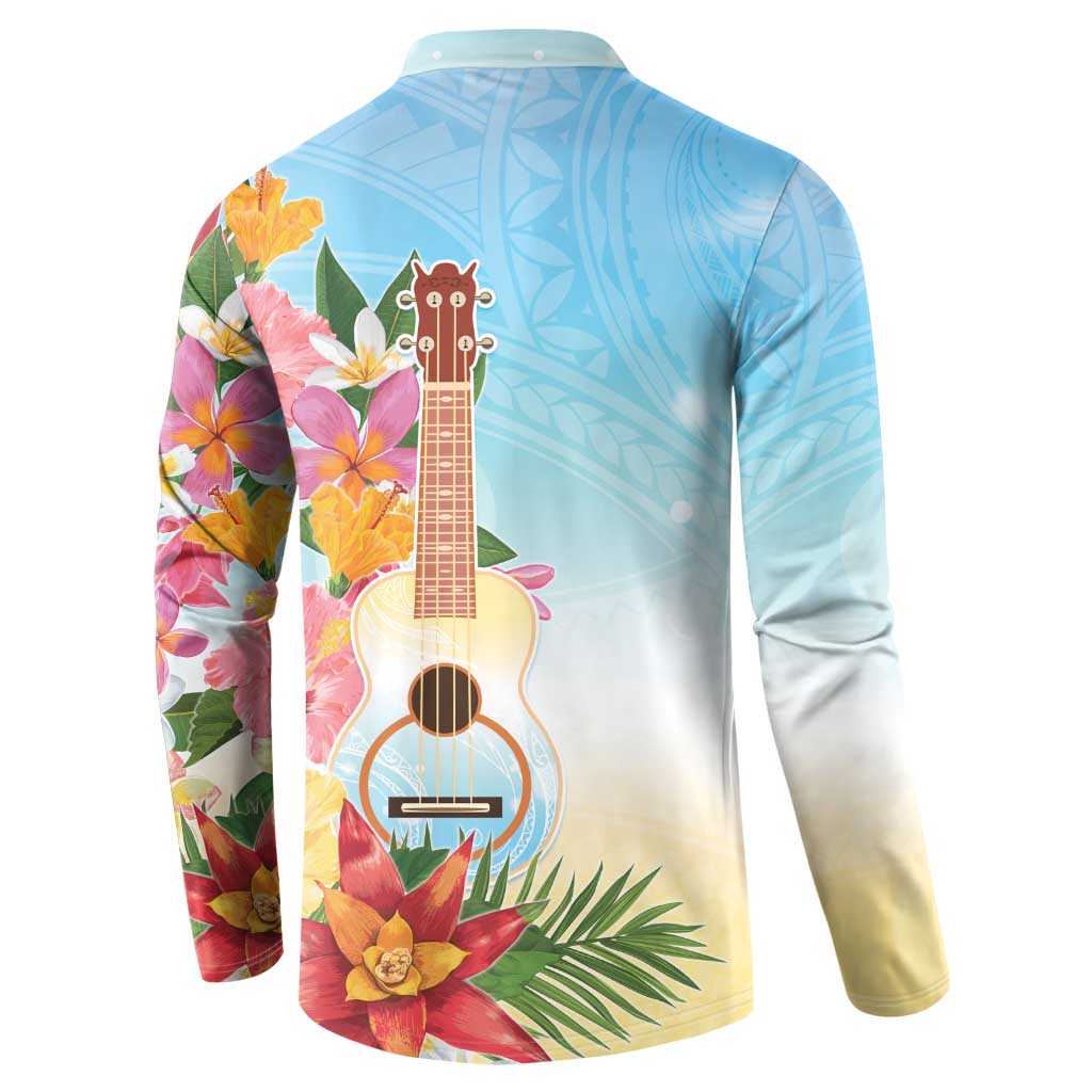 National Ukulele Day Button Sweatshirt Tropical Vibe