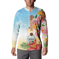National Ukulele Day Button Sweatshirt Tropical Vibe