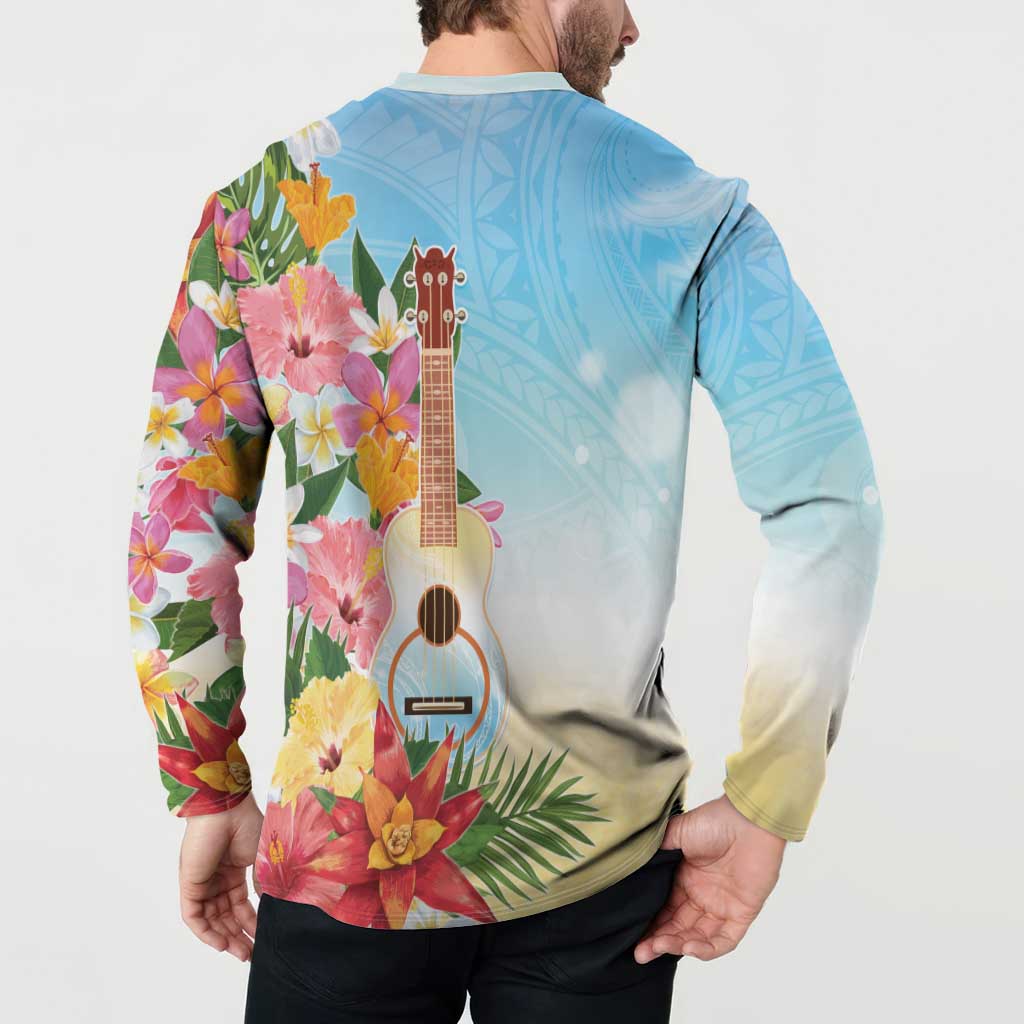 National Ukulele Day Button Sweatshirt Tropical Vibe