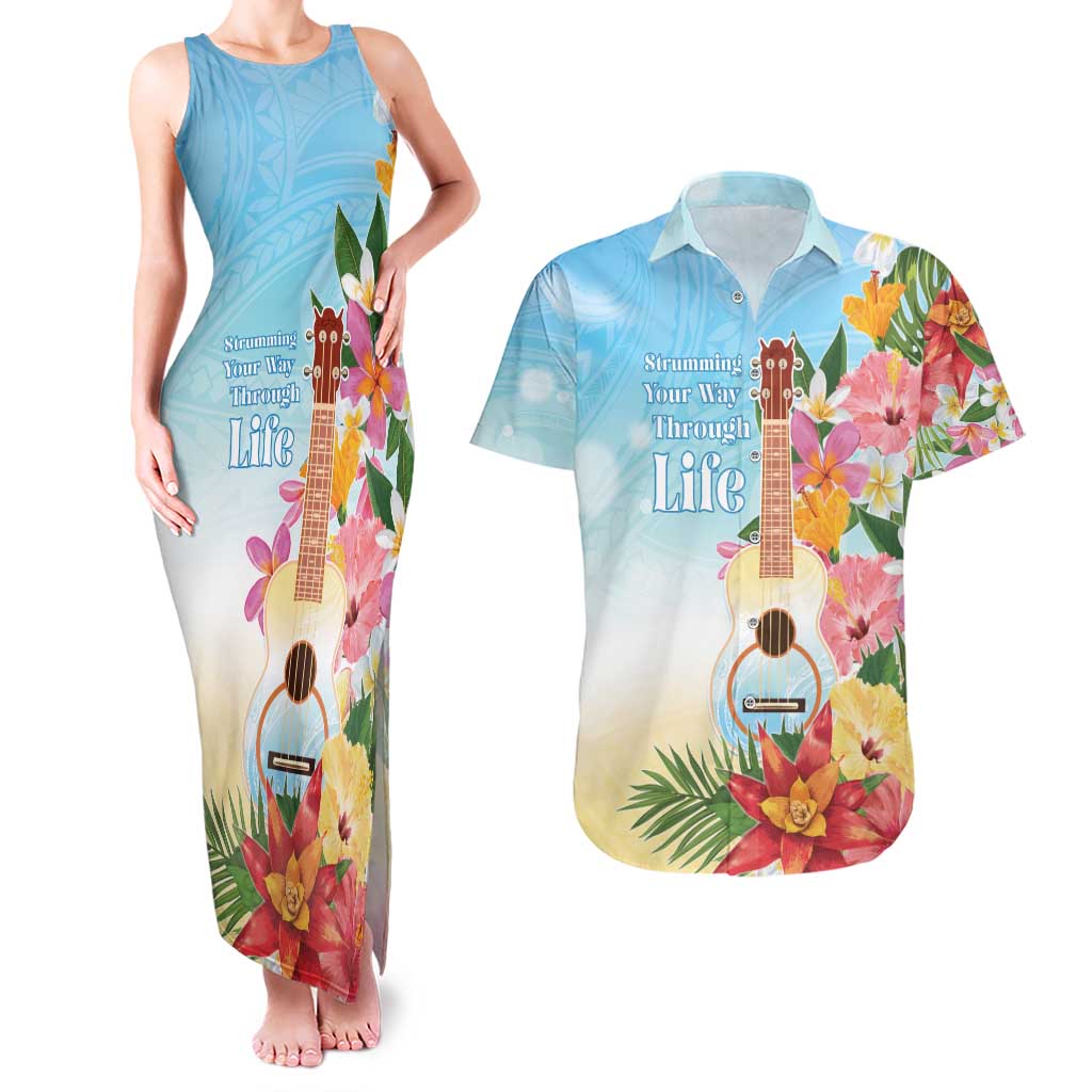 National Ukulele Day Couples Matching Tank Maxi Dress and Hawaiian Shirt Tropical Vibe