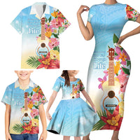 National Ukulele Day Family Matching Short Sleeve Bodycon Dress and Hawaiian Shirt Tropical Vibe