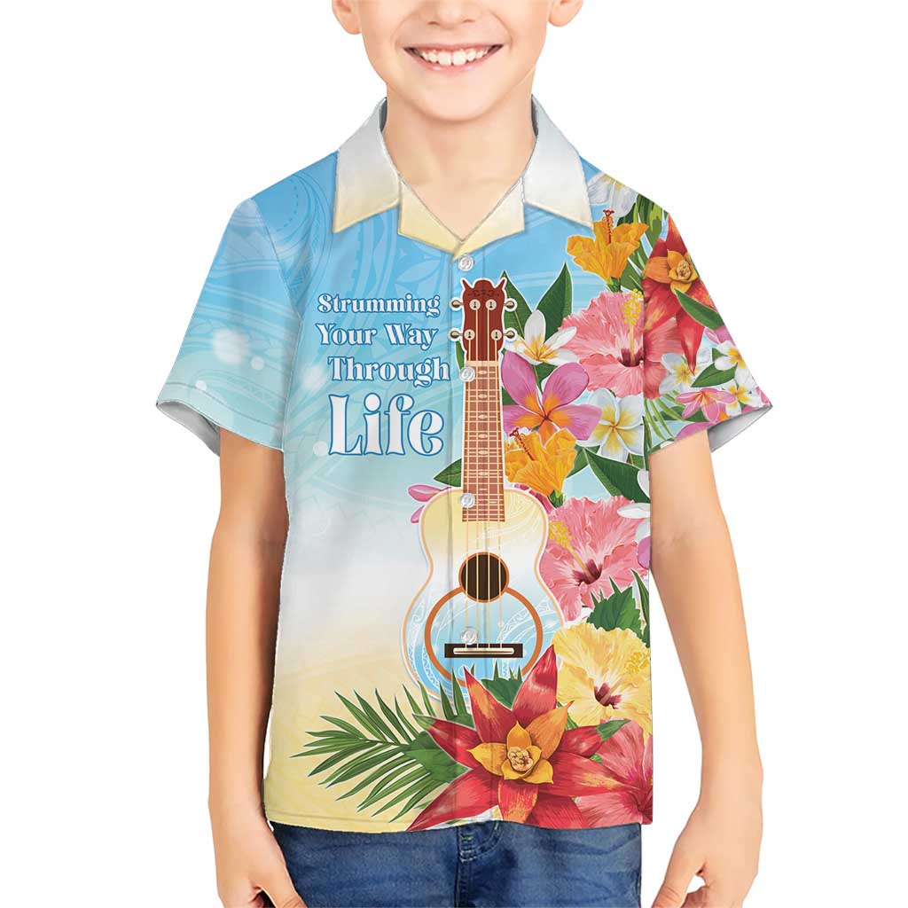 National Ukulele Day Family Matching Short Sleeve Bodycon Dress and Hawaiian Shirt Tropical Vibe