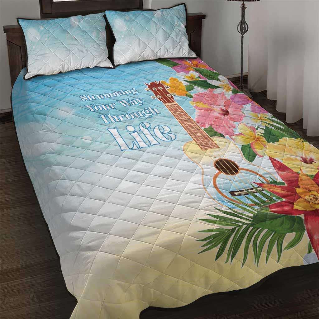 National Ukulele Day Quilt Bed Set Tropical Vibe