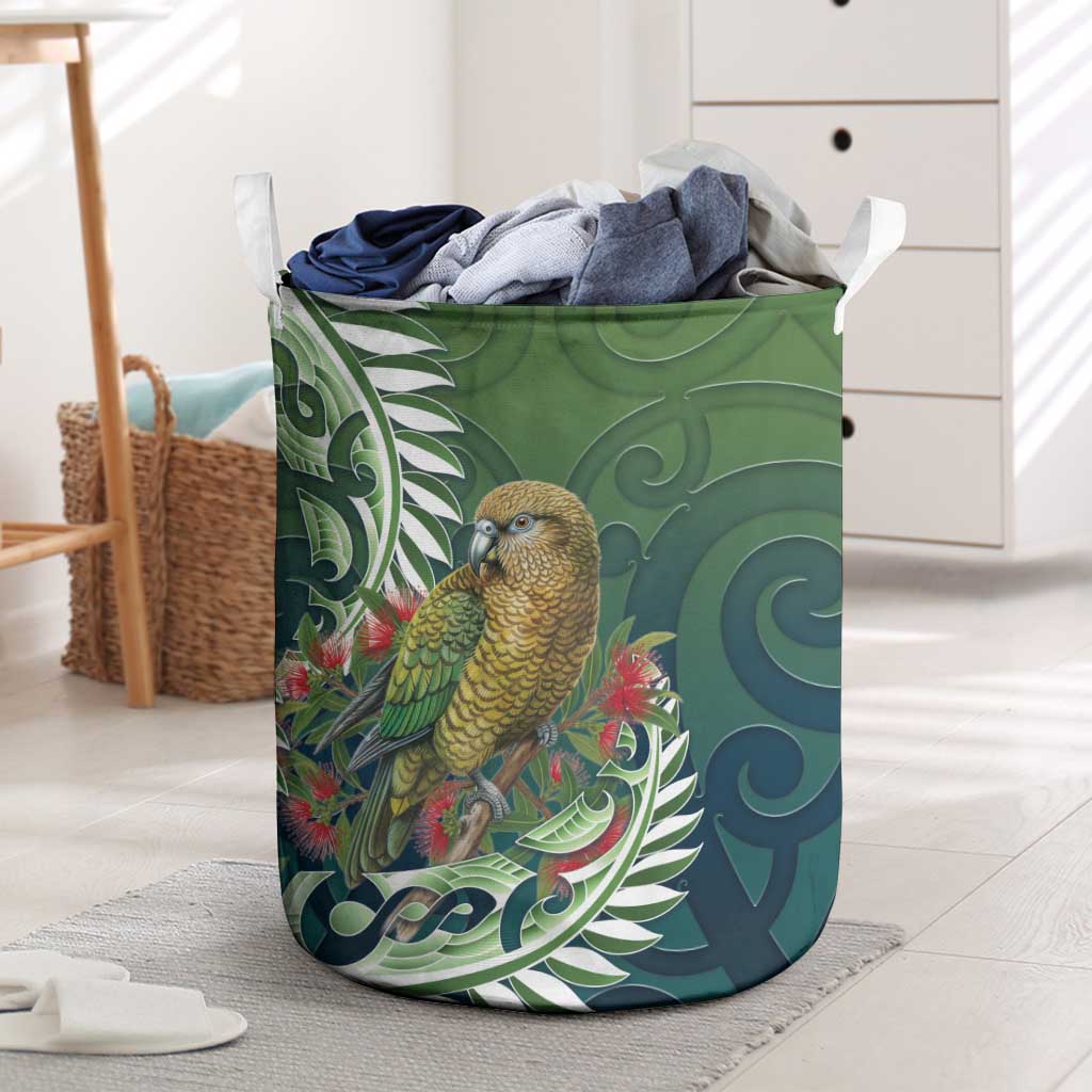 New Zealand Kea Bird Laundry Basket With Maori Koru Fern LT05 Green - Polynesian Pride
