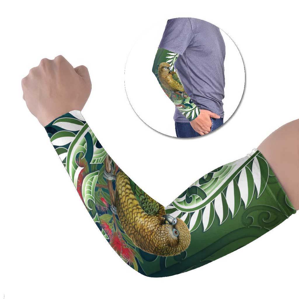 New Zealand Kea Bird Arm Sleeves With Maori Koru Fern LT05 Set of 2 Green - Polynesian Pride