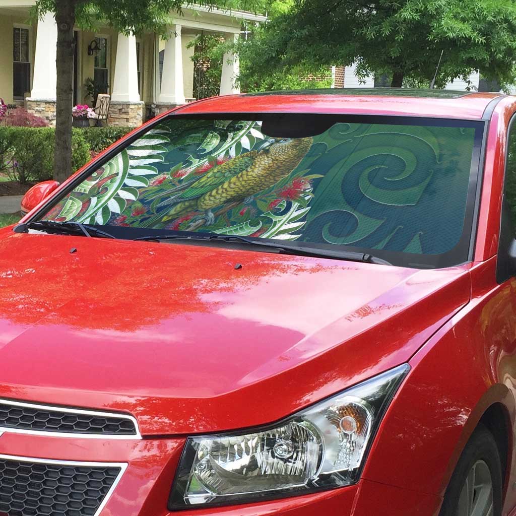 New Zealand Kea Bird Auto Sun Shade With Maori Koru Fern - Polynesian Pride